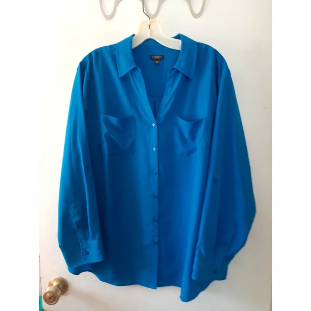 Talbots women petite 3xp 3x p royal blue button down blouse